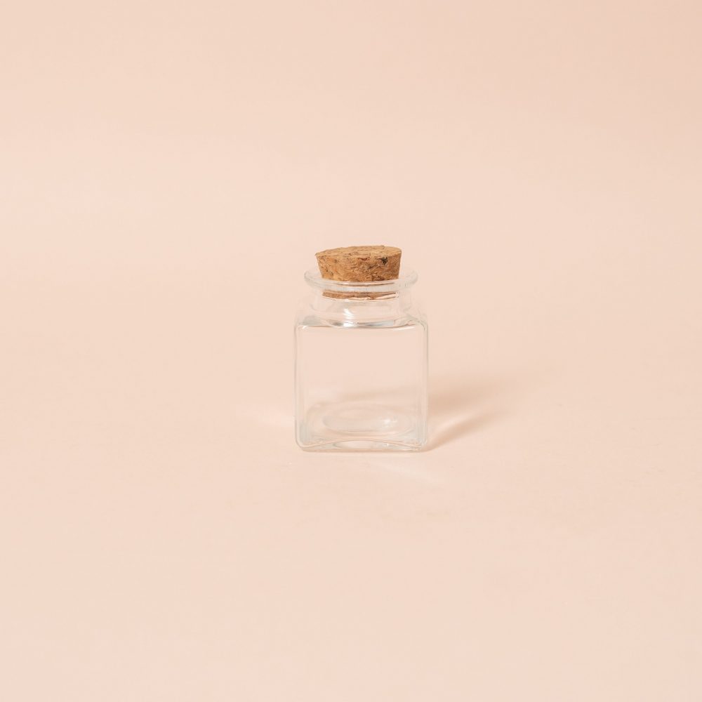 Fiole carrée en verre avec bouchon de liège (x20)