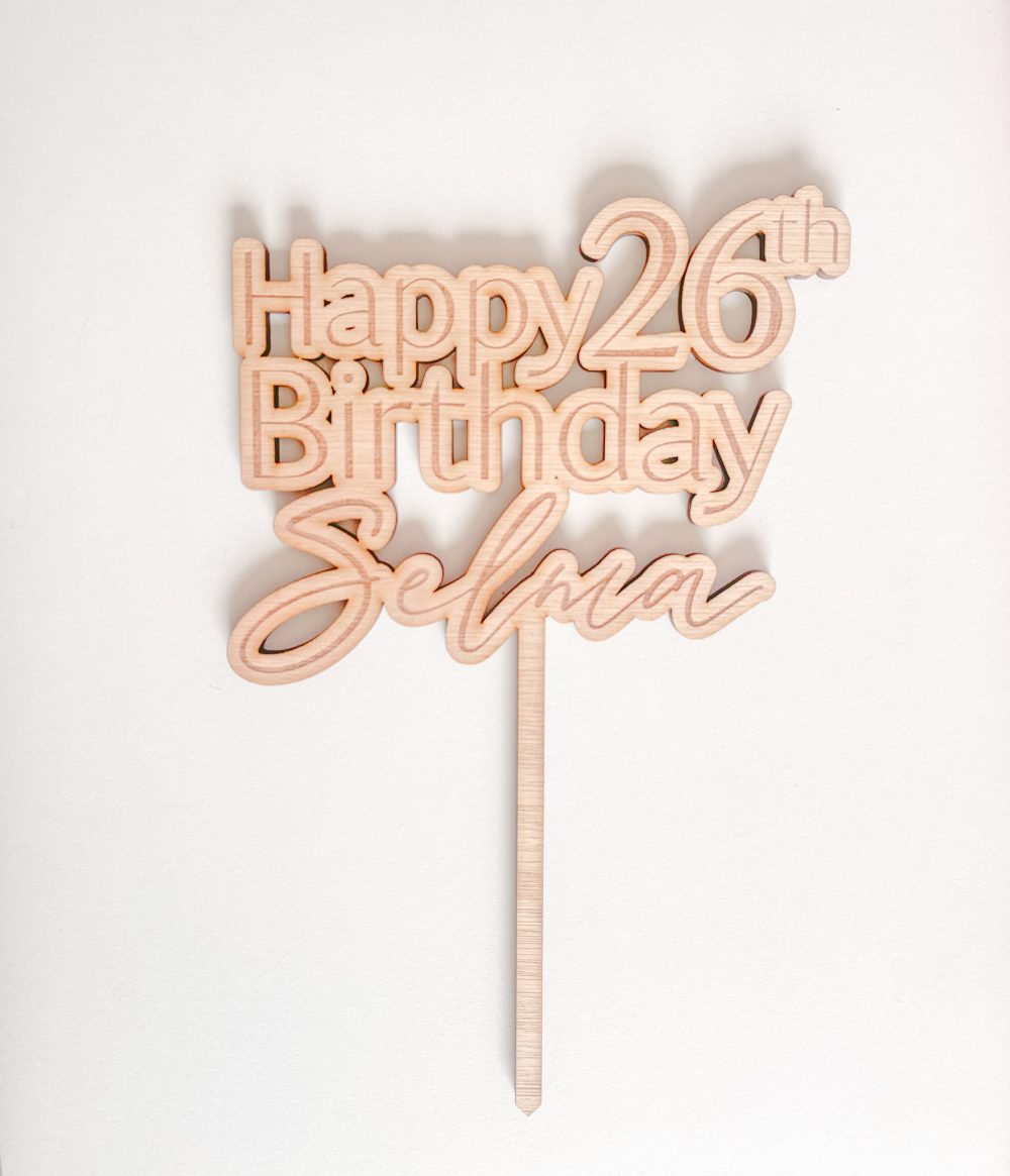 Cake topper personnalisé en bois Happy birthday