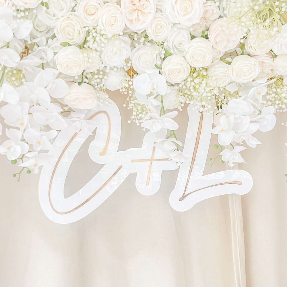 Initiales mariage en plexiglas blanc brillant - Modèle néon