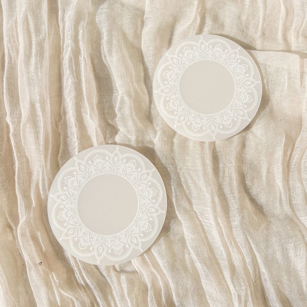 Dessous de verre à thé blanc perlé - motif henné (x2)