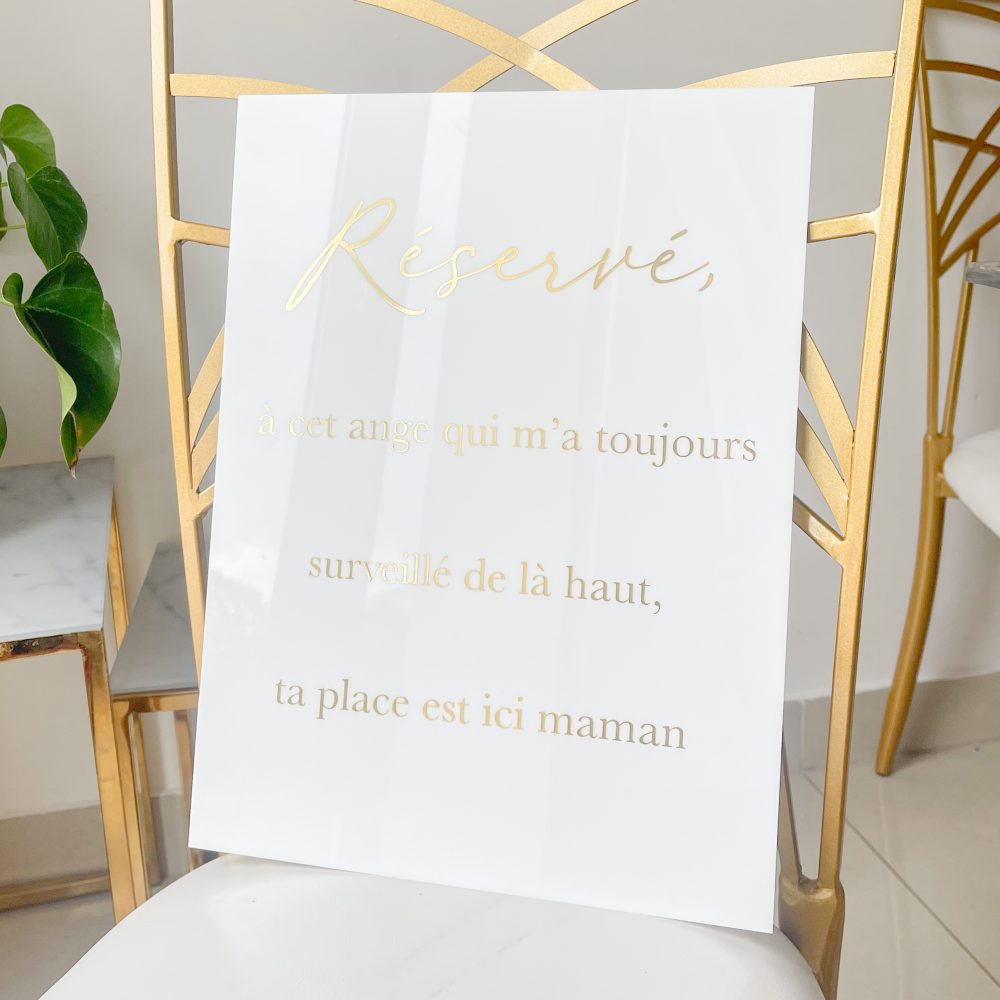Panneau en plexiglass "Réservé" blanc glossy